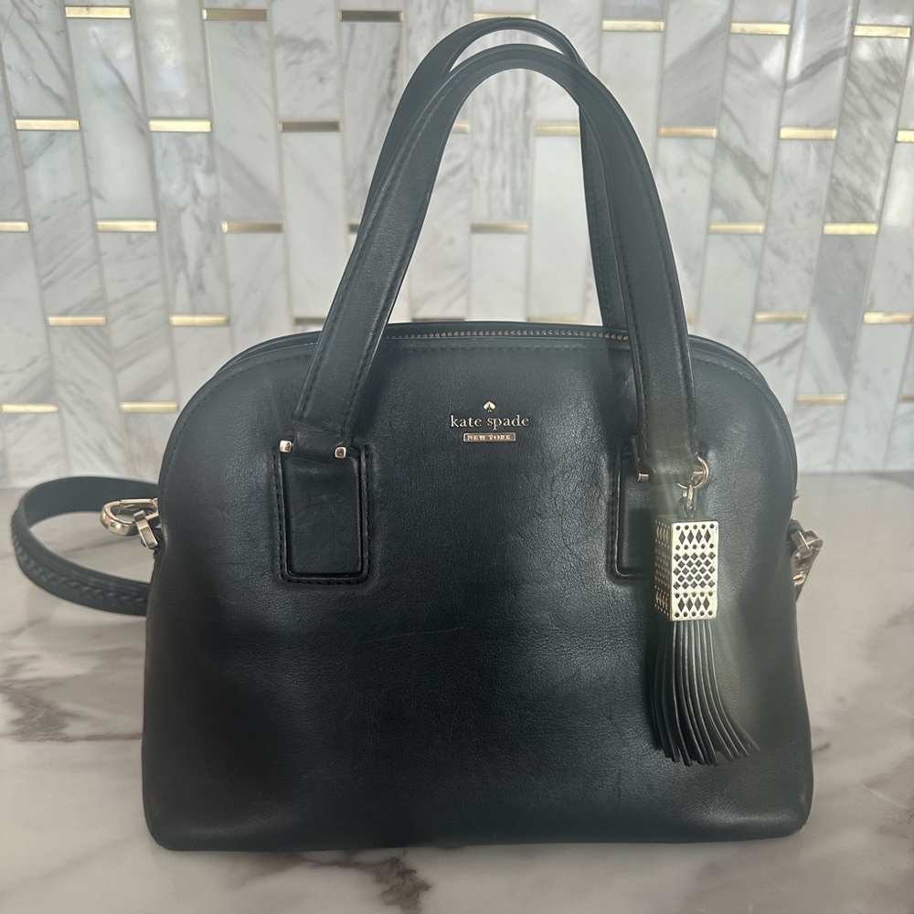 Kate Spade black leather dome satchel purse. - Picture 1 of 5